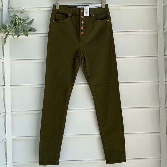 LOFT Ann Taylor High‎ -Rise Button Front Skinny Ankle Jean Olive Size 2 NWT - Picture 3 of 14